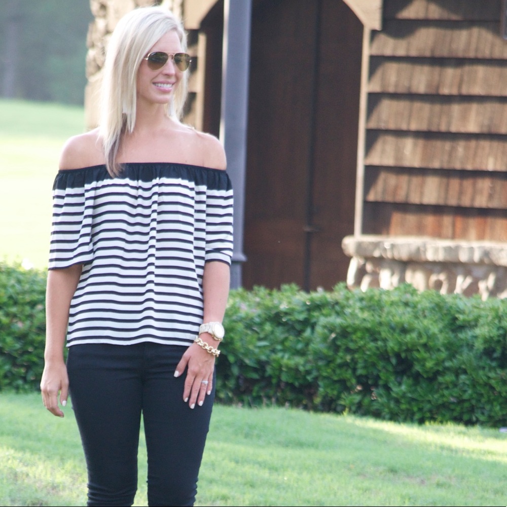 Loft Off The Shoulder Stripe Blouse